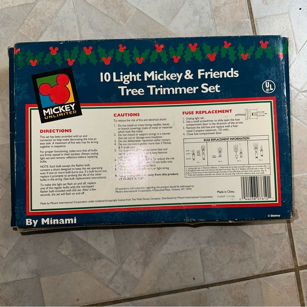 New Vintage Disney Mickey Mouse & Friends Christmas Tree Trimmer String Lights - Picture 2 of 2